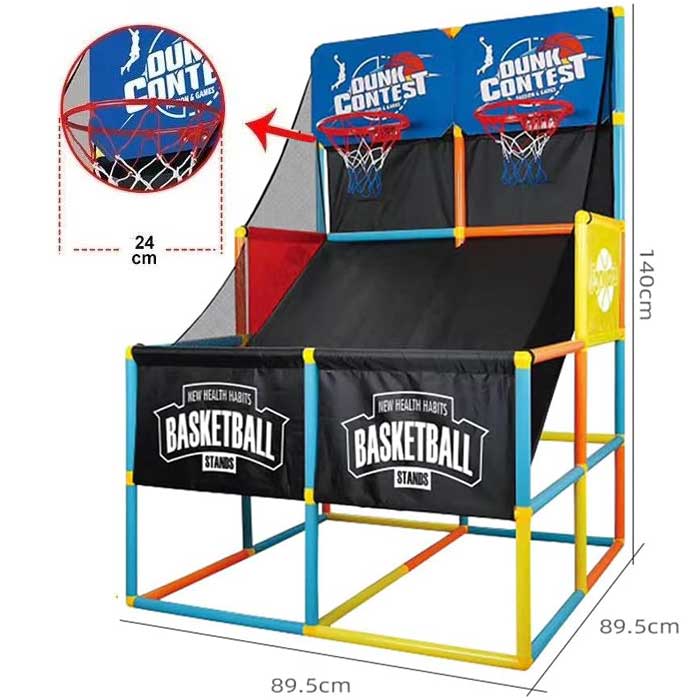 מתקן כדורסל זוגי לילדים עם מחזיר כדורים