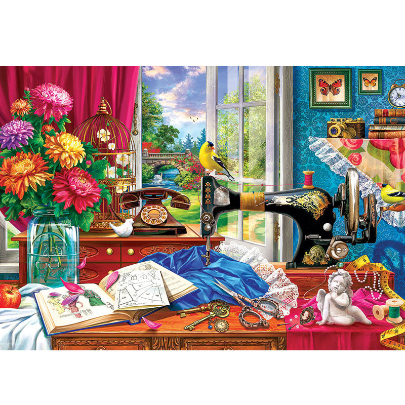 פאזל 550 חלקים מכונת תפירה בקופסת מתכת