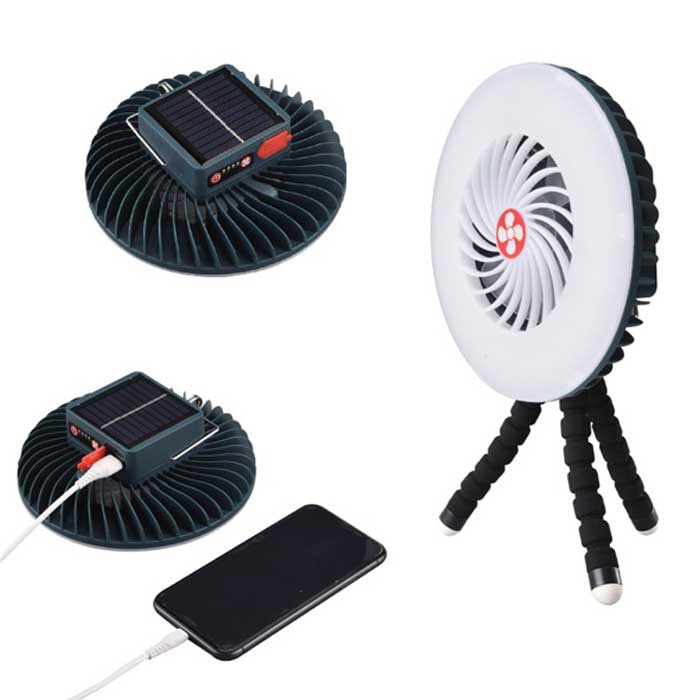 מאוורר משולב עם פנס ומטען נייד סולארי