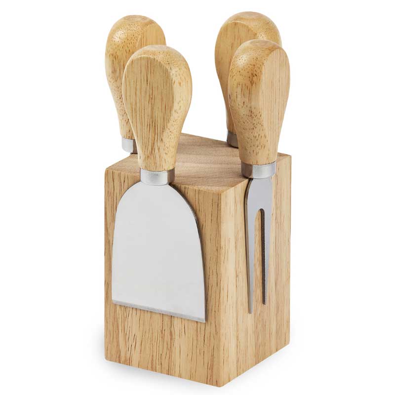סט סכיני גבינה על מעמד עץ מגנטי