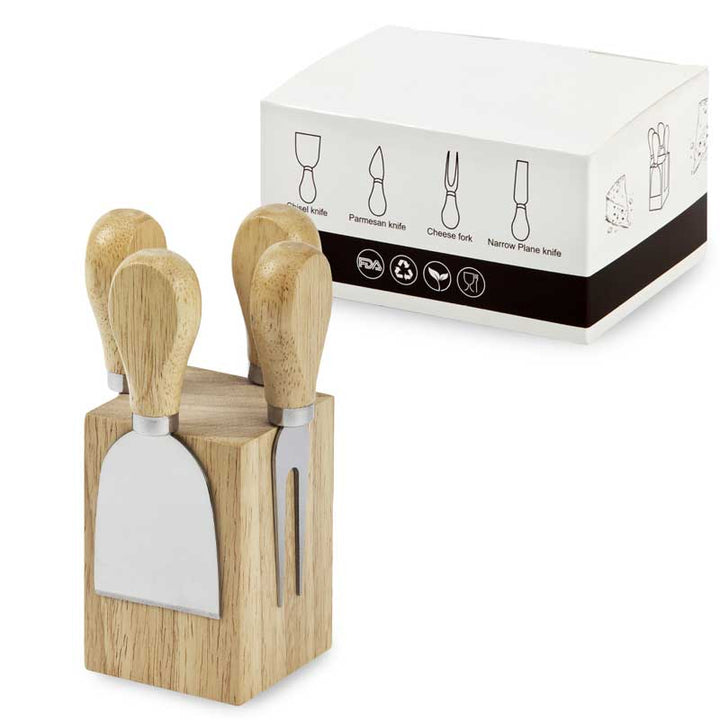 סט סכיני גבינה על מעמד עץ מגנטי
