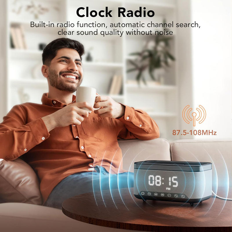 מטען אלחוטי מהיר 15W עם רדיו, רמקול Bluetooth ושעון דיגיטלי