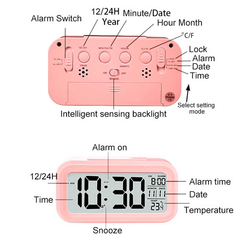 שעון מעורר עם תאורת לד