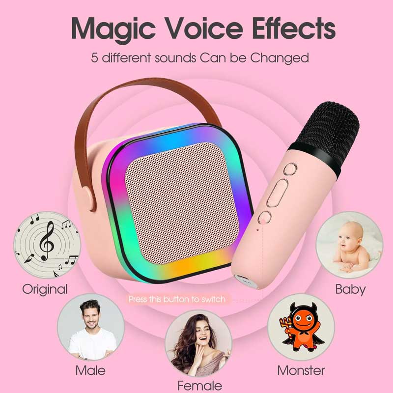 בידורית קריוקי קומפקטית עם מיקרופון אלחוטי ותאורה