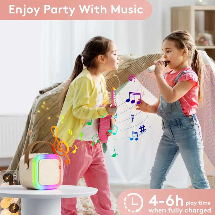 בידורית קריוקי קומפקטית עם מיקרופון אלחוטי ותאורה