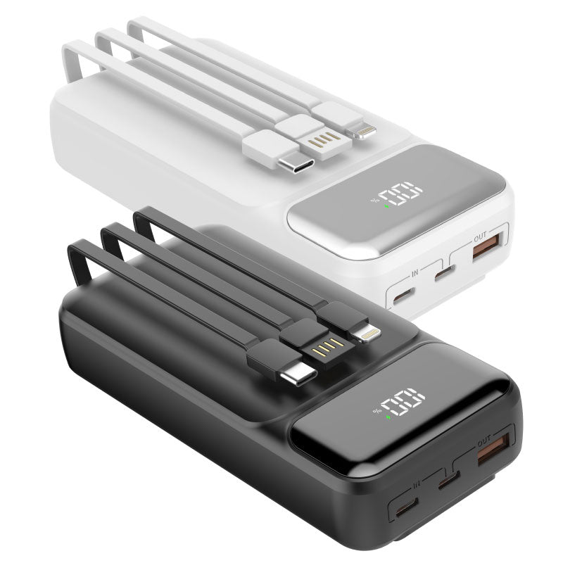 מטען נייד פאוורבנק 20,000mAh עם כבלים מובנים PD 22.5W