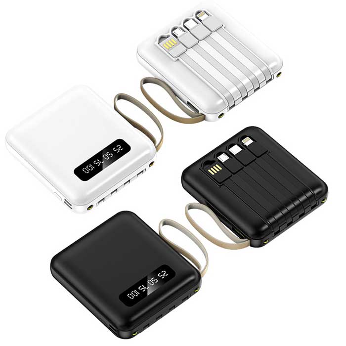 מטען נייד פאוורבנק 8,000mAh עם כבלים מובנים ופנס