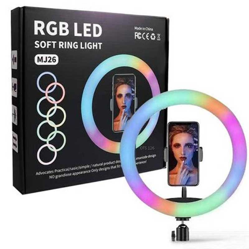 רינג תאורה 26 ס"מ RGB עם חצובה MJ26