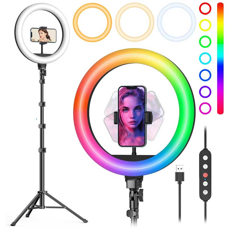 רינג תאורה 26 ס"מ RGB עם חצובה MJ26