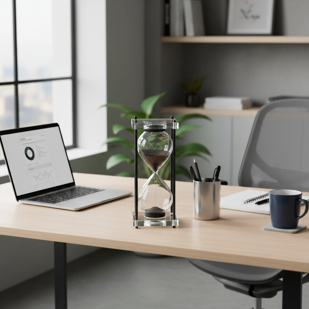 שעון חול יוקרתי 30 דקות מזכוכית עץ ומתכת