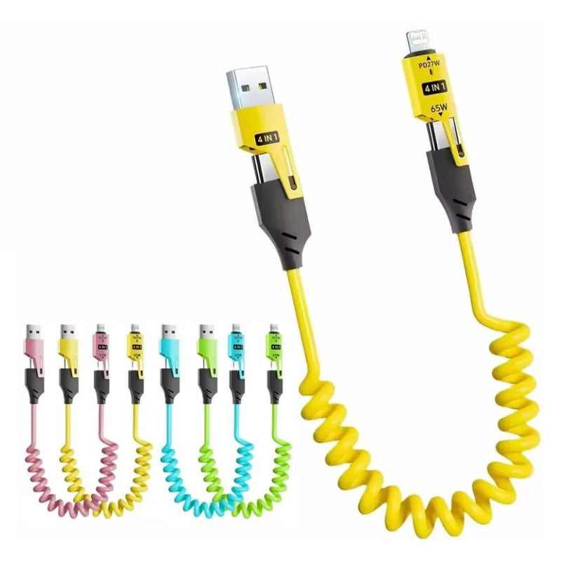 כבל טעינה 4 ב-1 מהיר 65W כבל קפיץ חכם לכל מכשיר