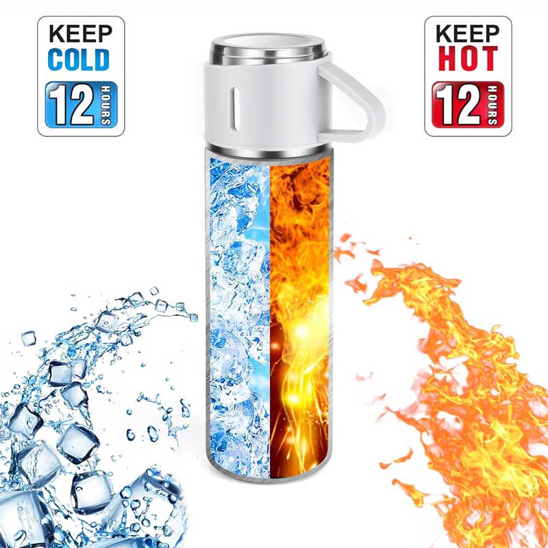 בקבוק תרמוס גדול עם 3 כוסות 750 מ"ל