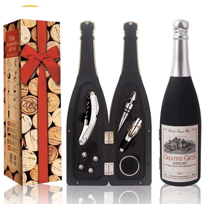 סט אביזרי יין בעיצוב בקבוק שמפניה