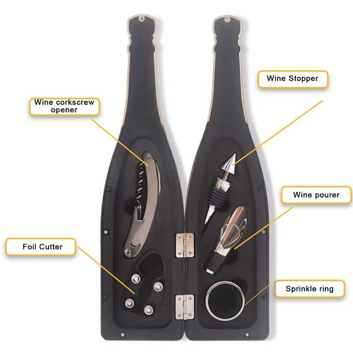 סט אביזרי יין בעיצוב בקבוק שמפניה