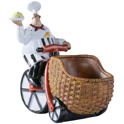 מעמד לבקבוק יין בעיצוב טבח על אופניים