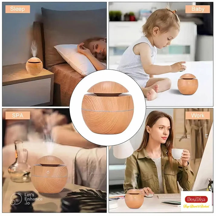 מפיץ ריח חשמלי דמוי עץ עם תאורת לד צבעונית