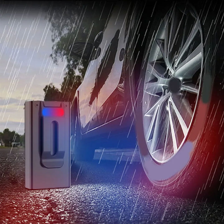 מצב תאורת חירום מהבהבת באדום וכחול בתוך פנס מחזיק מפתחות להגנה וסימון