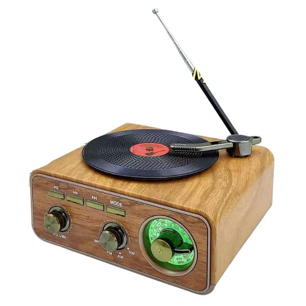 רמקול רטרו דמוי פטיפון עם בלוטוס ורדיו