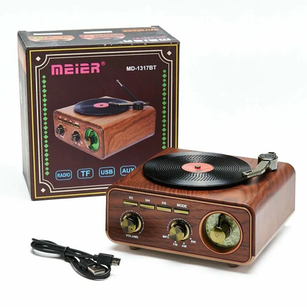 רמקול רטרו דמוי פטיפון עם בלוטוס ורדיו