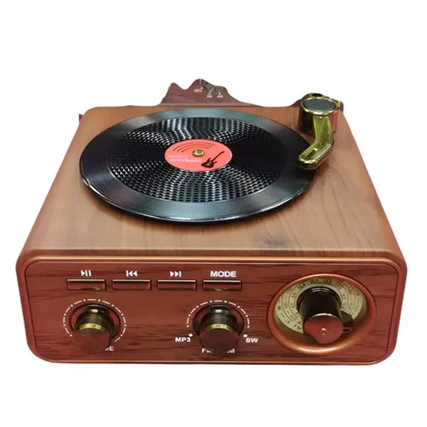 רמקול רטרו דמוי פטיפון עם בלוטוס ורדיו