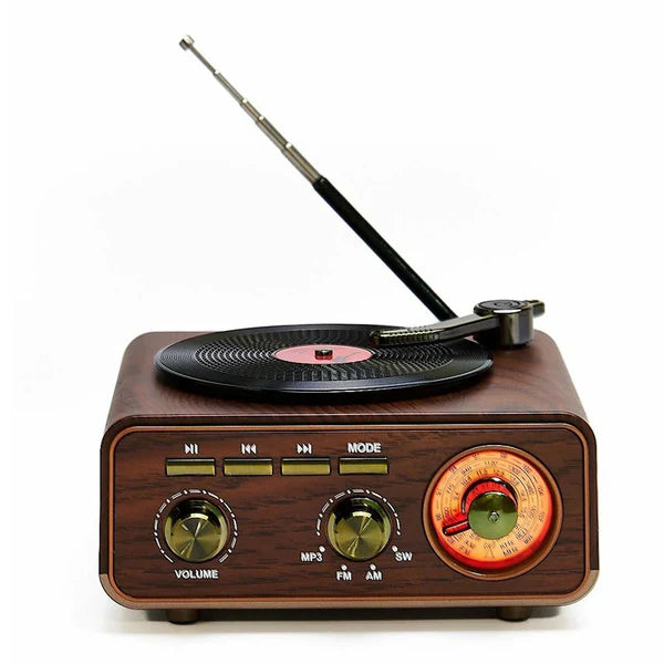 רמקול רטרו דמוי פטיפון עם בלוטוס ורדיו