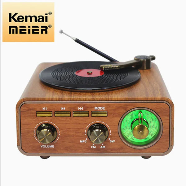 רמקול רטרו דמוי פטיפון עם בלוטוס ורדיו