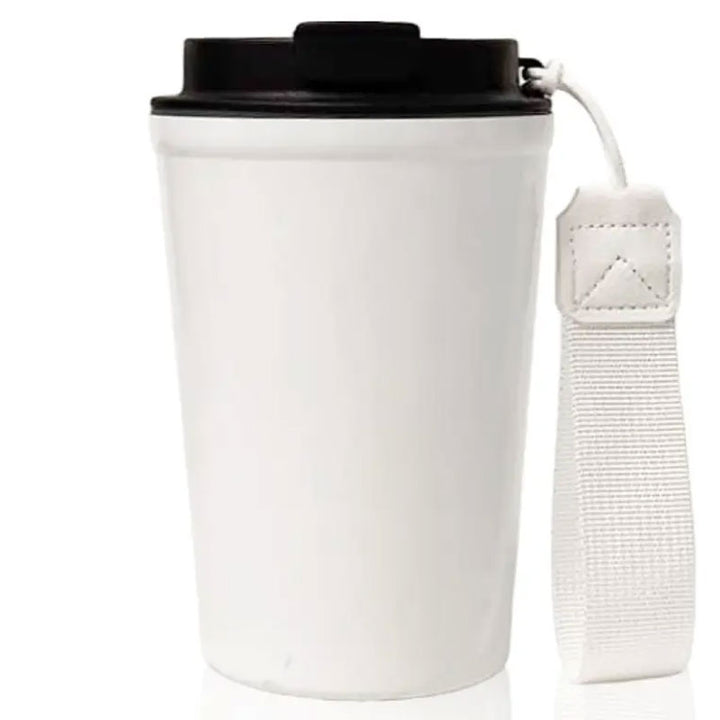 כוס תרמית לבנה עם רצועה איכותית לאחיזה נוחה