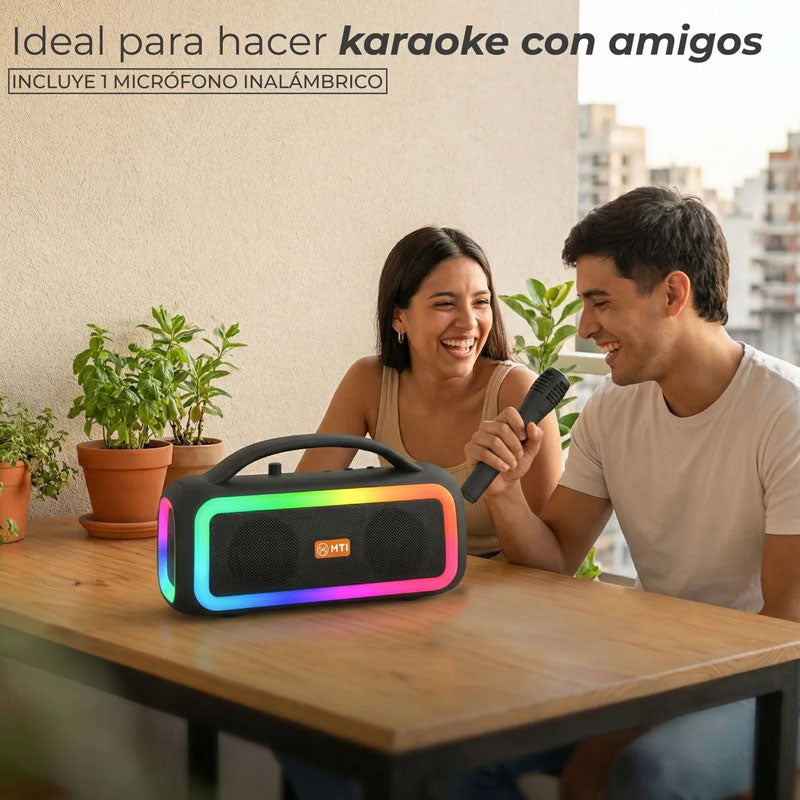 רמקול קריוקי בלוטוס עוצמתי עם מיקרופון אלחוטי נטען ותאורת לד