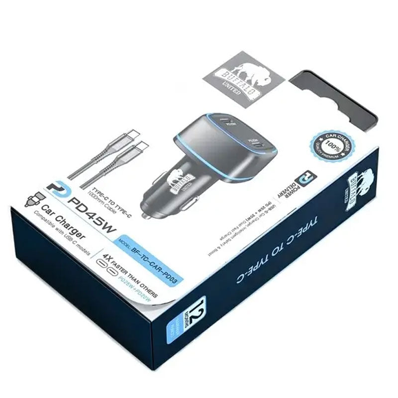 מטען לרכב כפול ומהיר 45W עם שתי יציאות PD וכבל טעינה