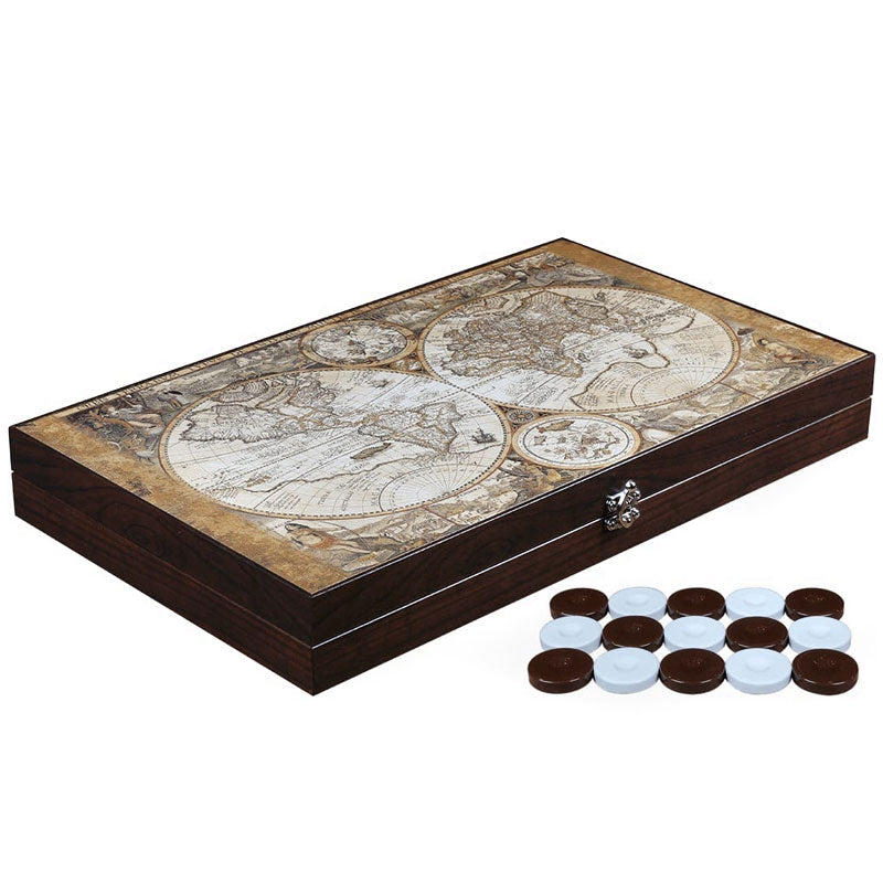 לוח שש-בש יוקרתי בעיצוב מפת העולם העתיקה