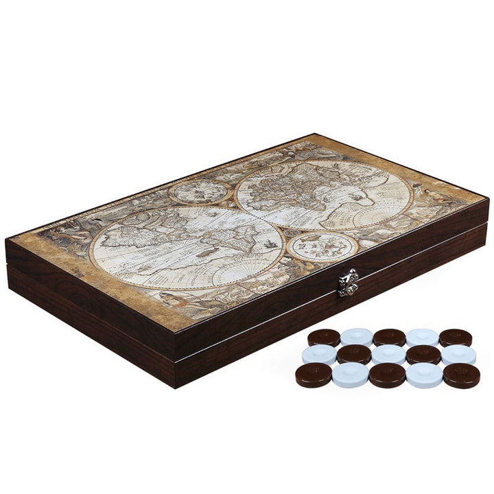 לוח שש-בש יוקרתי בעיצוב מפת העולם העתיקה