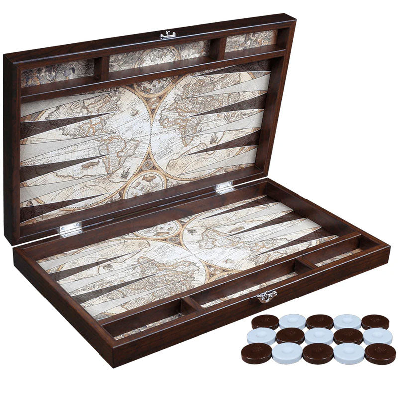 לוח שש-בש יוקרתי בעיצוב מפת העולם העתיקה