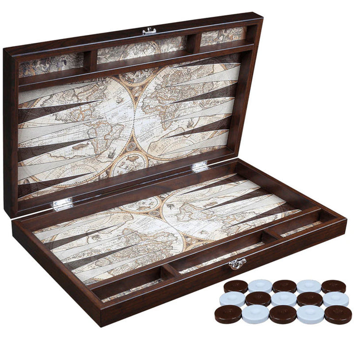 לוח שש-בש יוקרתי בעיצוב מפת העולם העתיקה