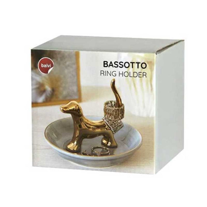 מעמד טבעות ותכשיטים מפורצלן כלב תחש מוזהב Bassotto