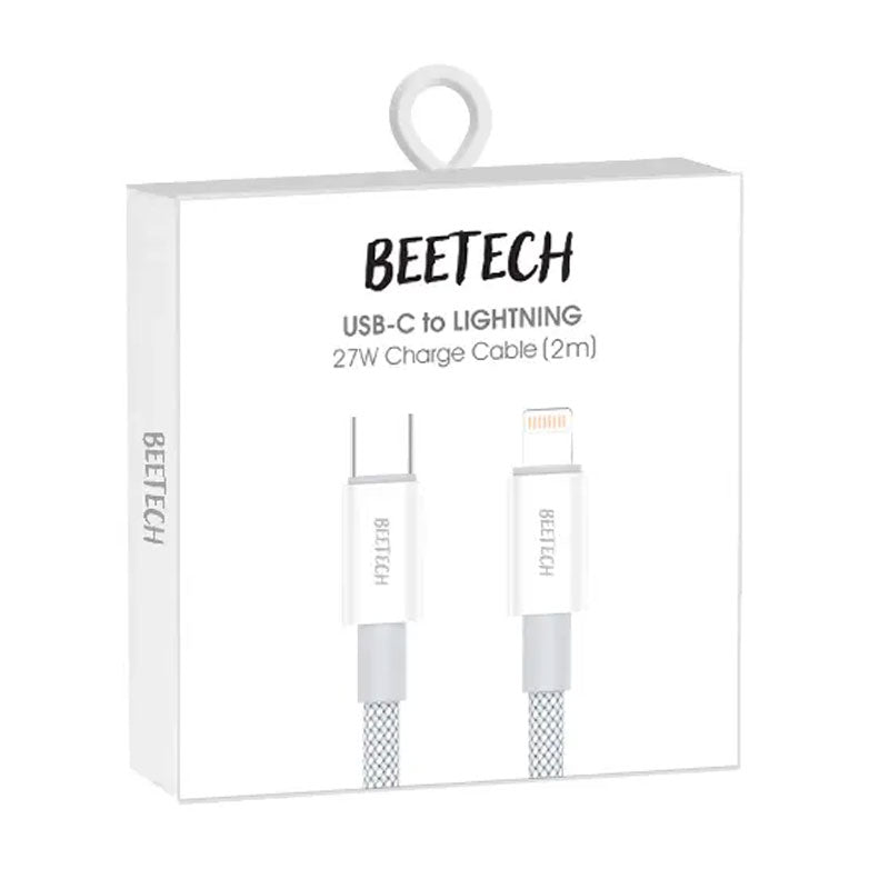 כבל טעינה מהירה לאייפון שזור BeeTech PD Lightning באורך 2 מטר 27W