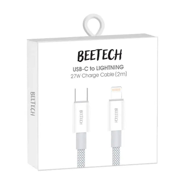 כבל טעינה מהירה לאייפון שזור BeeTech PD Lightning באורך 2 מטר 27W