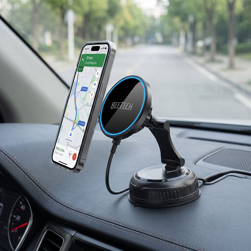 מעמד לרכב Magsafe עם טעינה אלחוטית 15W ונעילת ואקום
