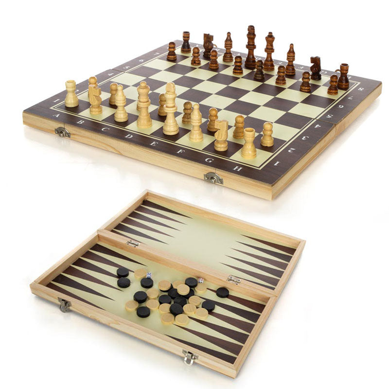 לוח שחמט שש בש ודמקה מעץ איכותי 3 ב-1