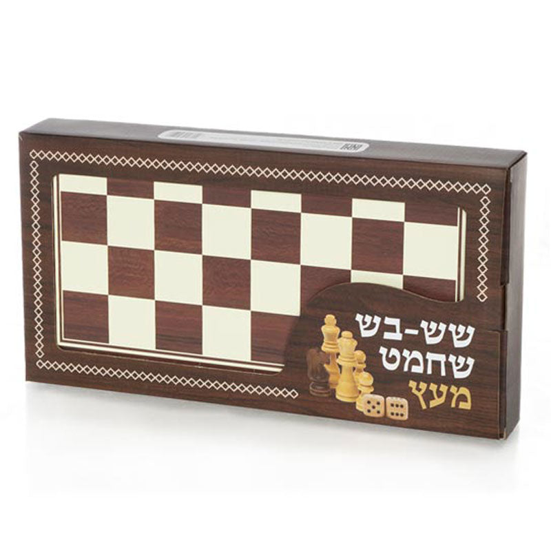 לוח שחמט שש בש ודמקה מעץ איכותי 3 ב-1