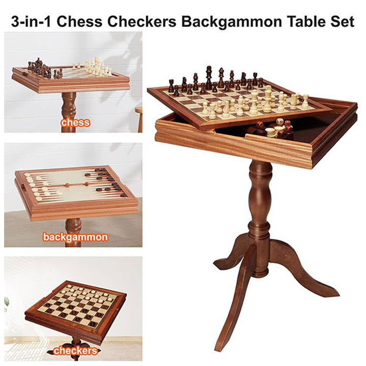 שולחן משחקים יוקרתי מעץ 3 ב 1 שחמט שש בש ודמקה
