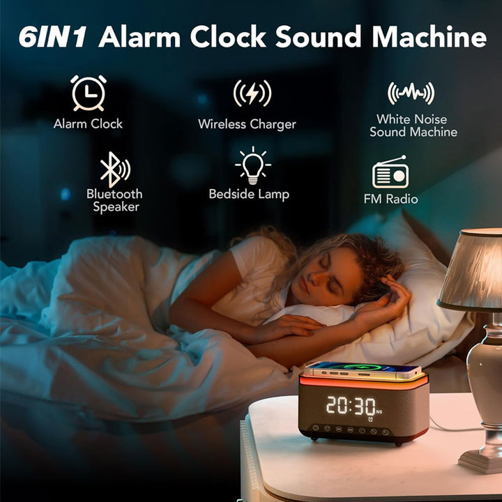 מטען אלחוטי מהיר 15W עם רדיו, רמקול Bluetooth ושעון דיגיטלי