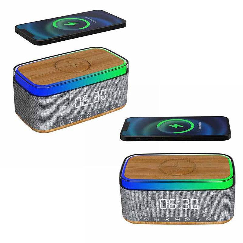 מטען אלחוטי מהיר 15W עם רדיו, רמקול Bluetooth ושעון דיגיטלי