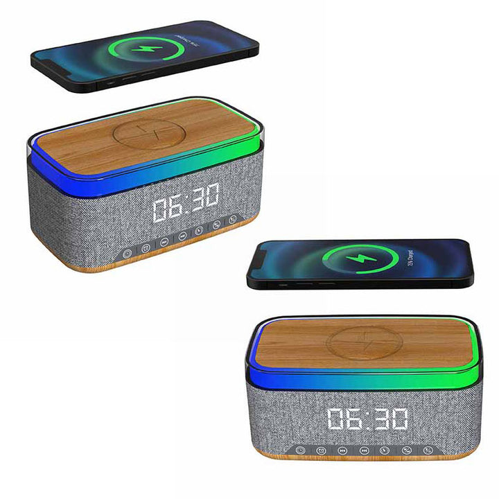 מטען אלחוטי מהיר 15W עם רדיו, רמקול Bluetooth ושעון דיגיטלי
