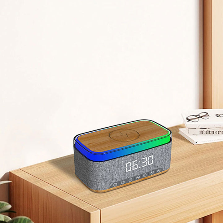 מטען אלחוטי מהיר 15W עם רדיו, רמקול Bluetooth ושעון דיגיטלי