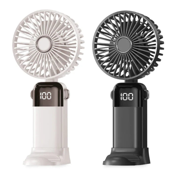 מאוורר נטען עם צג דיגיטלי ומעמד לסמארטפון