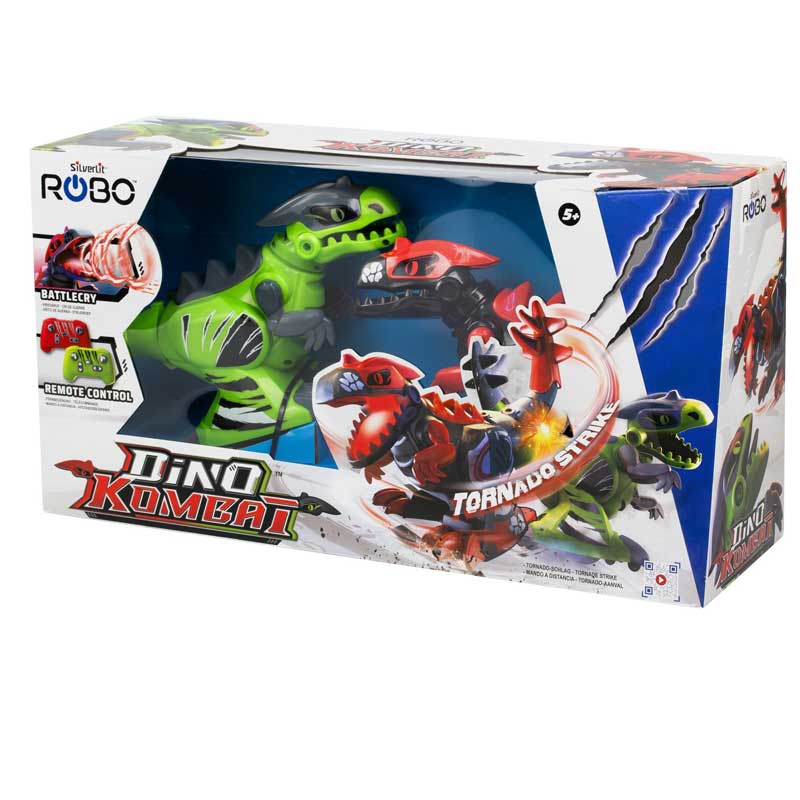 זוג רובוטים דינוזאורים נלחמים על שלט DINO KOMBAT סילברליט