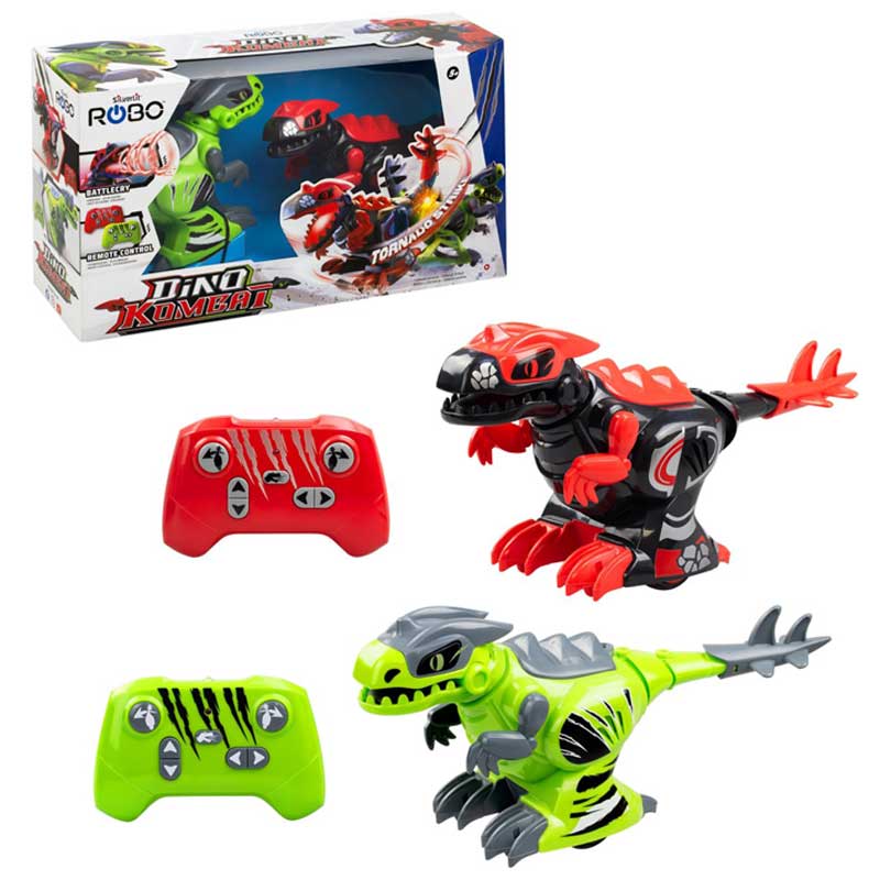 זוג רובוטים דינוזאורים נלחמים על שלט DINO KOMBAT סילברליט