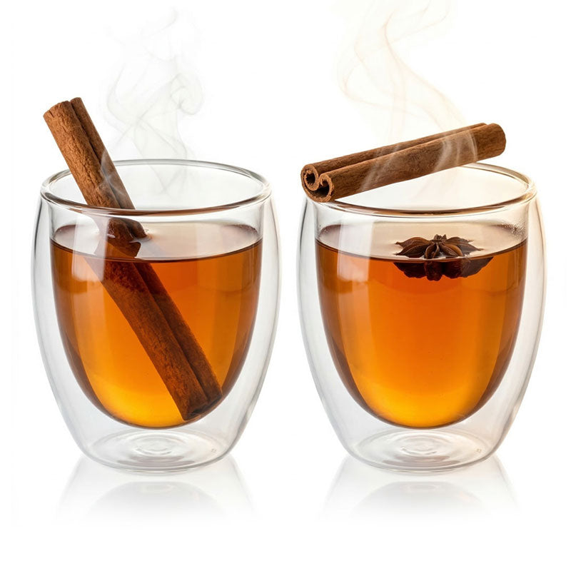 זוג כוסות זכוכית דופן כפולה 250 מל דגם רומא עבודת יד