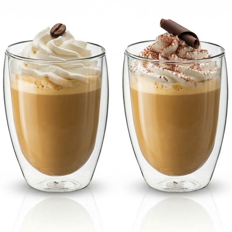 זוג כוסות זכוכית דופן כפולה 350 מל איכותיות לקפה ולתה