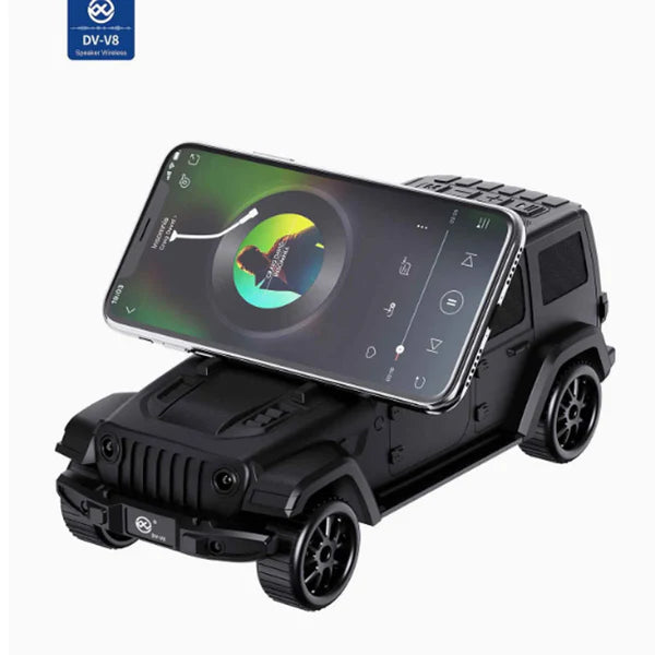 רמקול בלוטוס נייד עוצמתי בעיצוב ג'יפ רטרו DV-V8 עם מעמד לסמארטפון